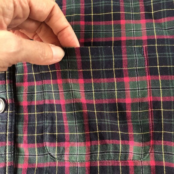 LL Bean Men's LS Fleece Lined Flannel Plaid Shirt Sz Small Green Blue Red Yellow - Picture 6 of 14